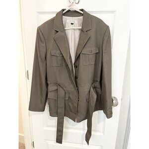 Tahari 18W Belted Blazer Grey Brown
